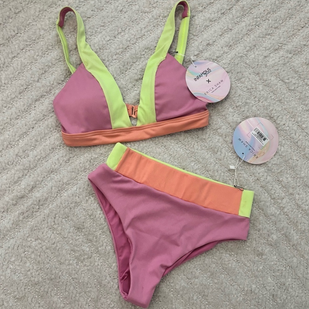 NWT Infamous Swim Lola Two-Piece Bikini Set SUNSET HORIZON - Size Medium - Picture 2 of 6